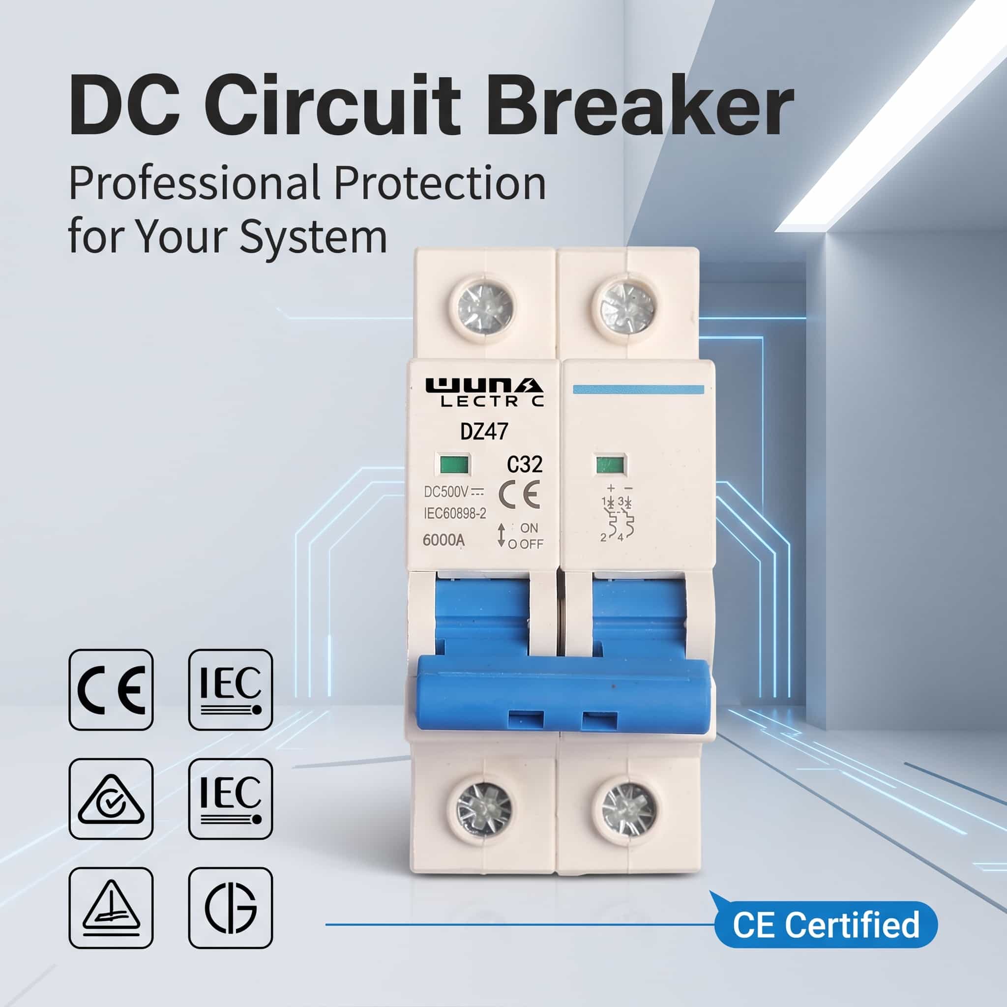 2 полюсті тұрақты ток миниатюралық ажыратқыш DZ47 C32 500V