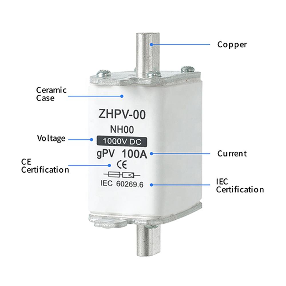 NH00-1000V IEC төмен вольтты фотовольтаикалық пышақ сақтандырғышы Пластмасса 80A 6ka үзу сыйымдылығы